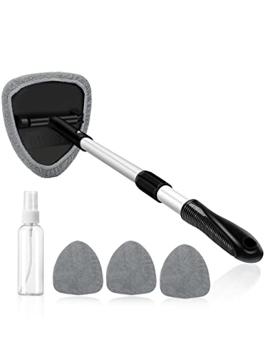 Windshield Cleaner with 4 Reusable Microfiber Pads and Extendable Handle F157
