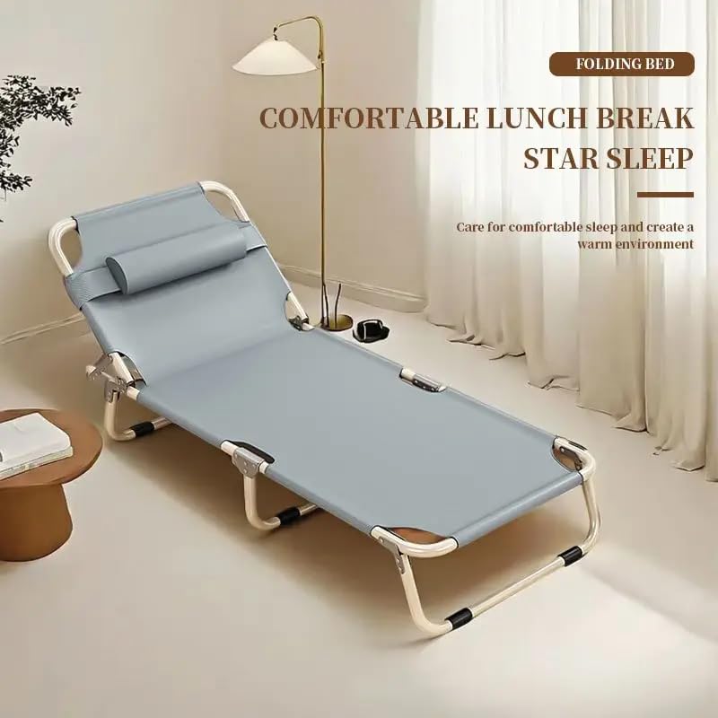 Portable Folding Camping Cot, Oversize Adjustable 5-Position Reclining Lounge Chairs with Pillow, Heavy Duty Oxford Cloth 600D with Mattress Gray B759