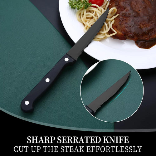 24 Piece Matte Black Silver Stainless Steel Cutlery Set with Steak Knife W395