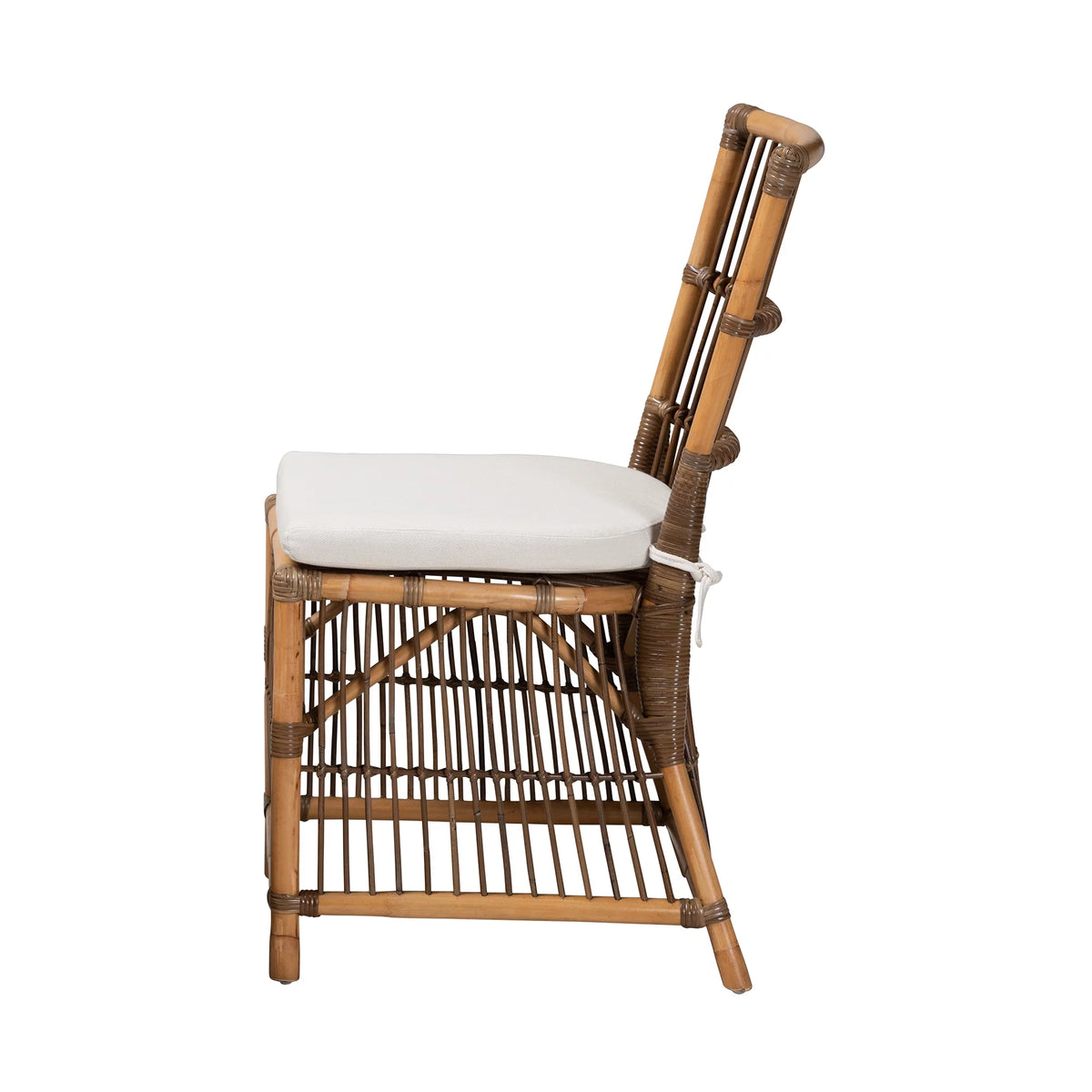 White Fabric and Natural Brown Rattan Dining Chair D523