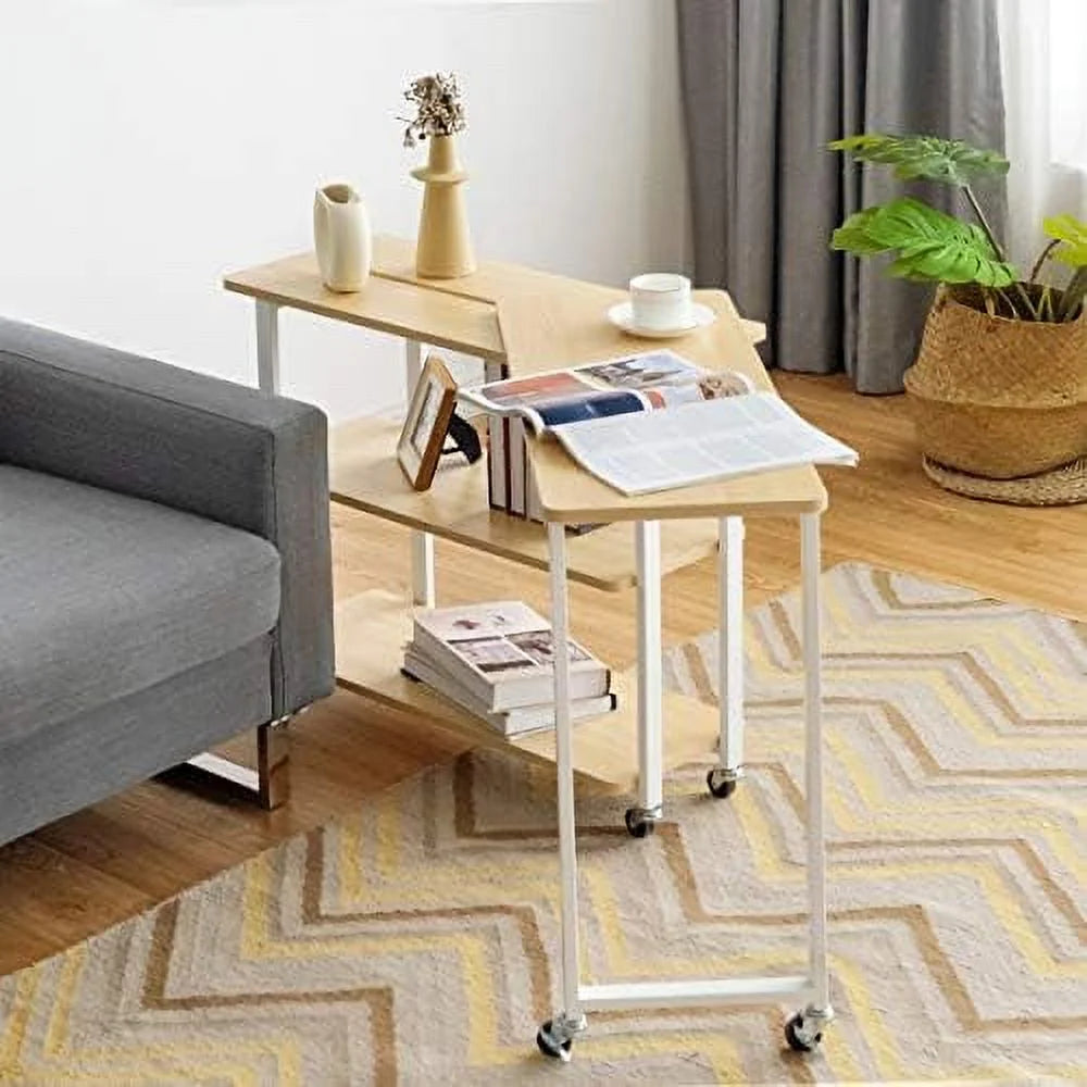 Rotating Mobile Couch Desk with 2-Tier Shelves Q1181