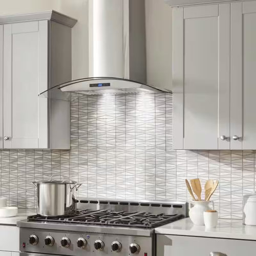 36 in. 500CFM Convertible Glass Wall Mount Range Hood in Stainless Steel with Charcoal Filters and LED Lighting O78285