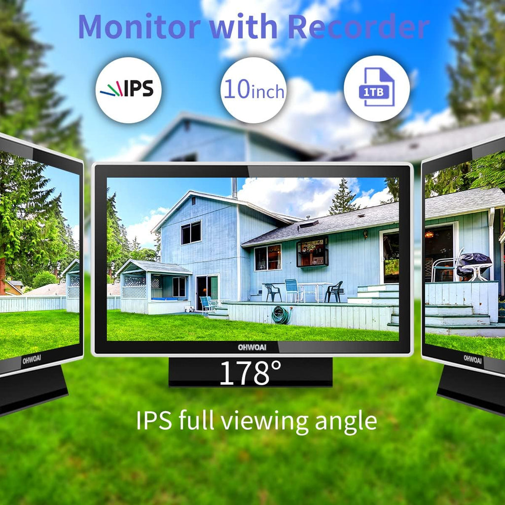 Wireless Security Camera System with 10 HD Screen, 4Pcs WiFi IP Cameras O952864