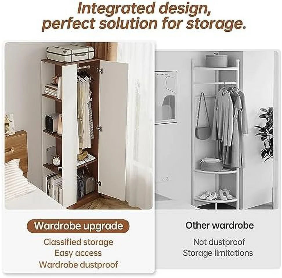 Modern Walnut Colored Wardrobe Armoire with Hangers V376