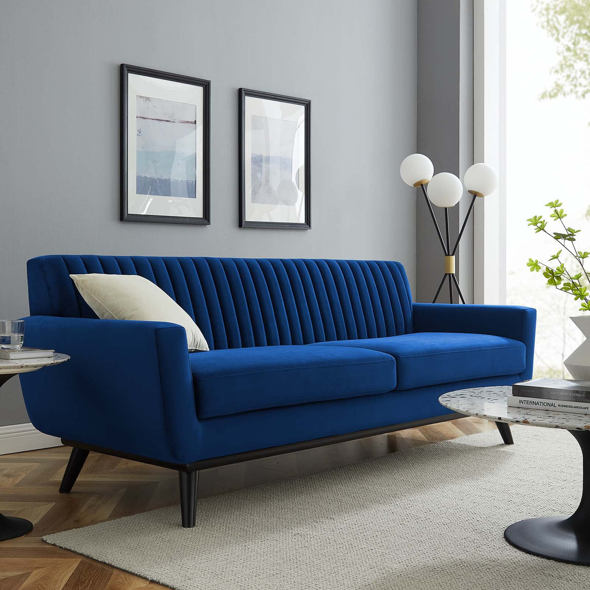 Navy Channel Tufted Performance Velvet Sofa P973388