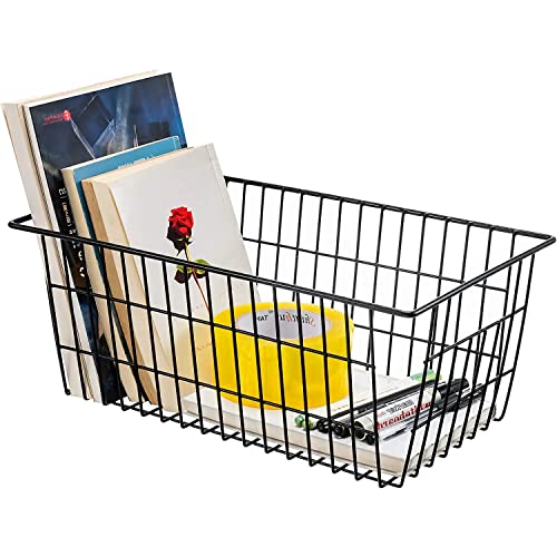 15.2" Black Metal Wire Storage Baskets 6 Pack with Handles J7722