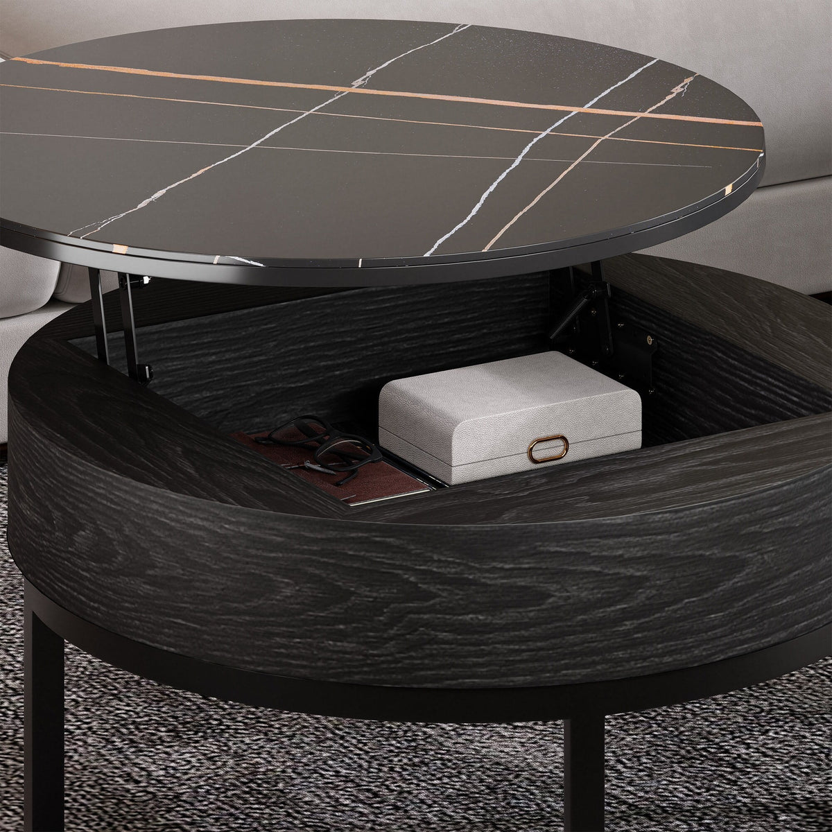 Round Lift-Top Nesting Coffee Table Set with 2 Drawers Z863