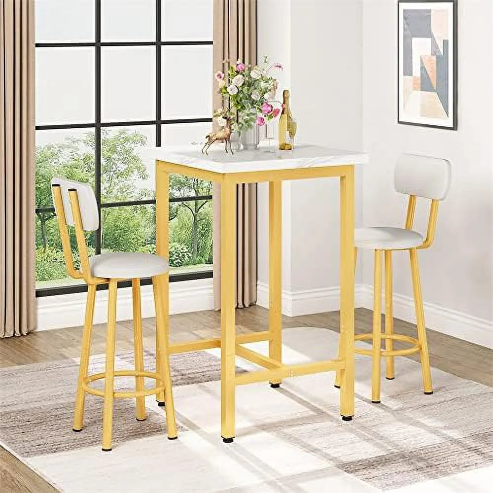 39.4” Dining Table Set for 2 with 2 PU Leather Stools H2088