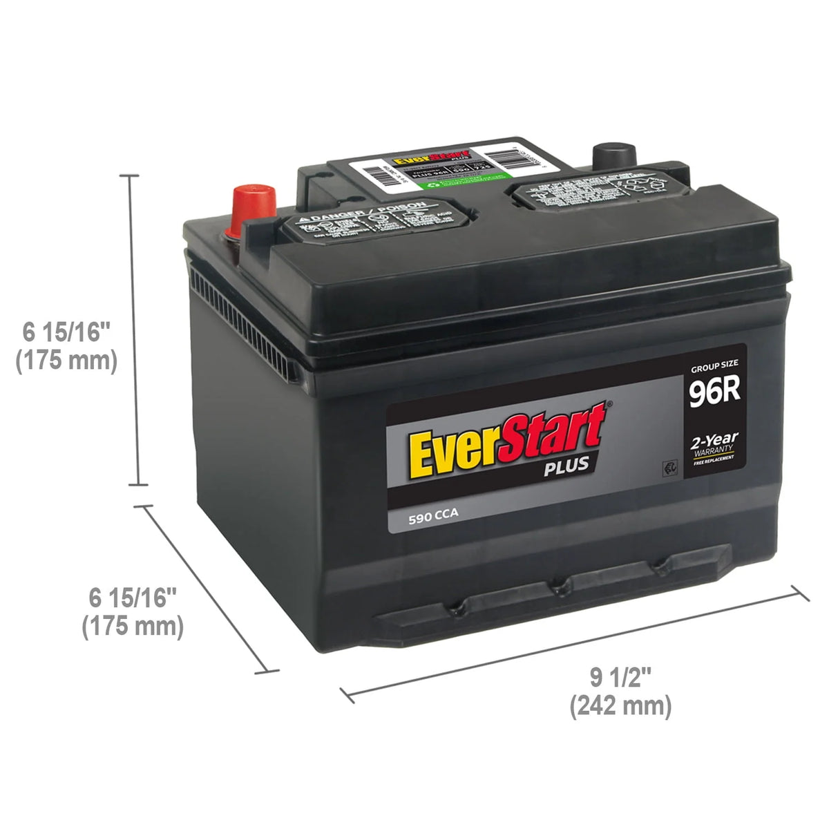 Lead Acid Automotive Battery Group Size 96R 12 Volt 590 CCA X240913