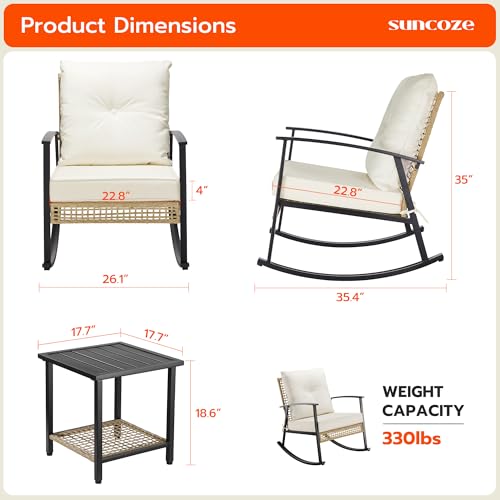 3 Piece Oversize Rattan Patio Rocking Chair Set with Coffee Table P53205