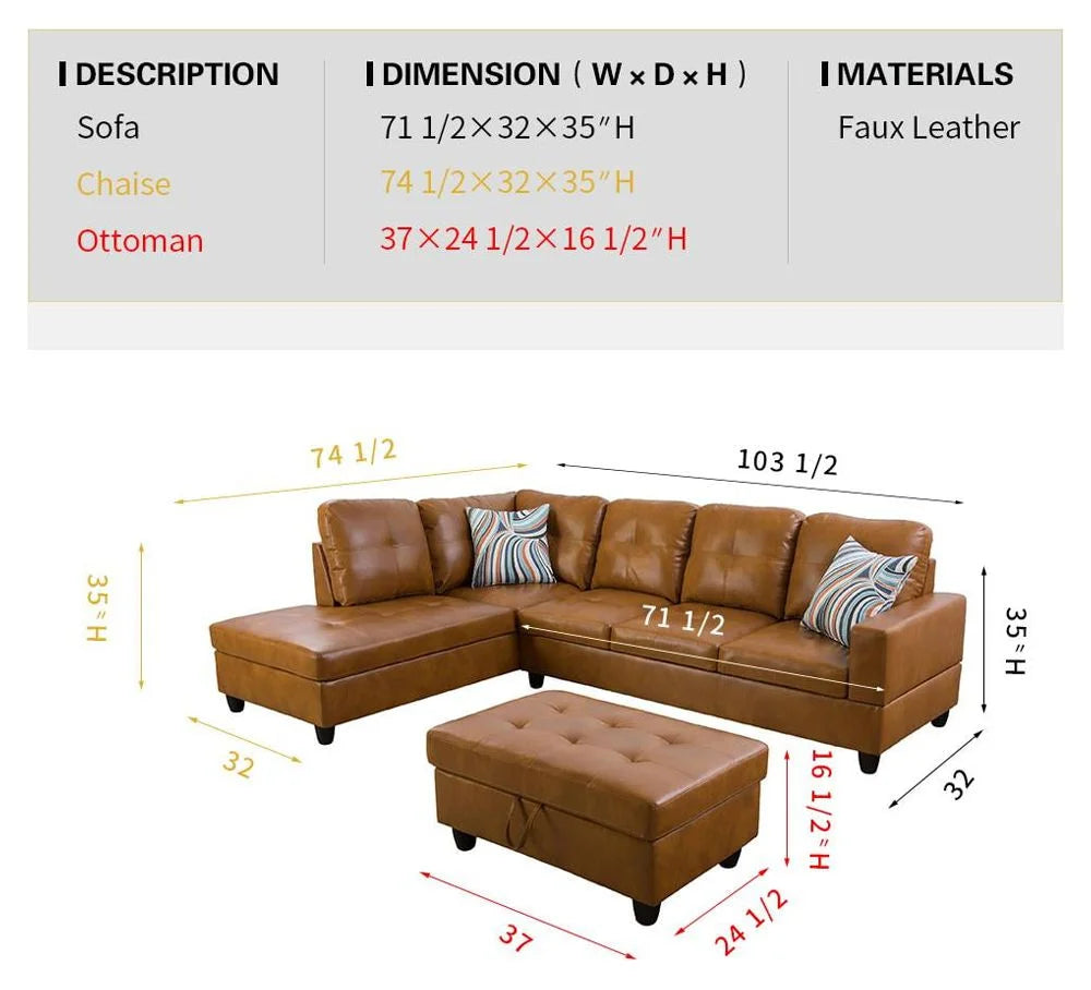 Faux Leather Left Hand Facing Sectional Sofa Set I8476