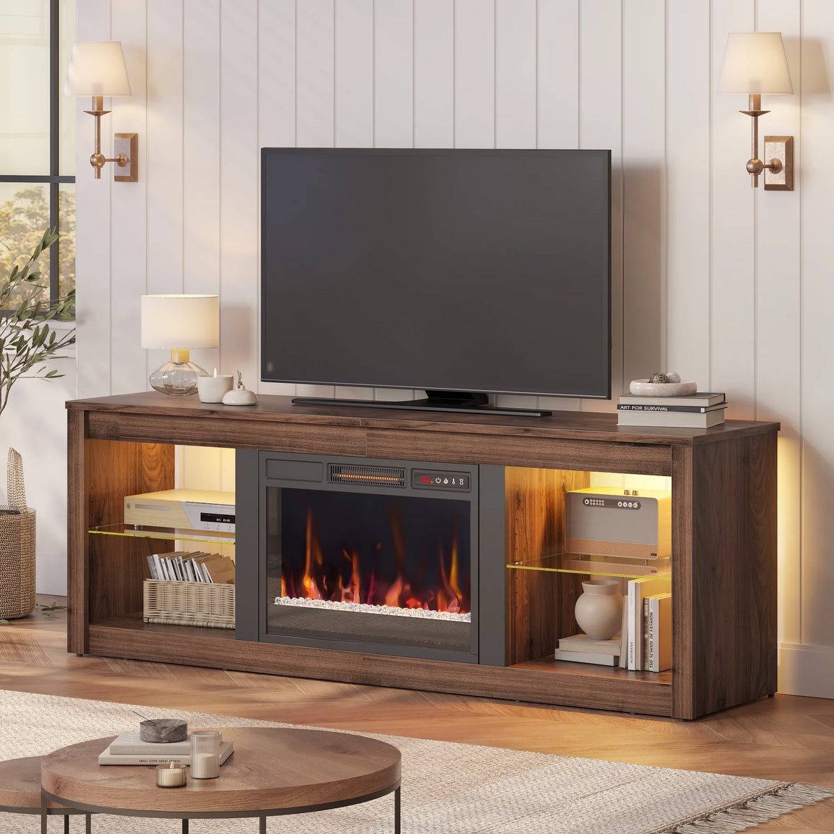 Walnut Electric Fireplace TV Stand J197