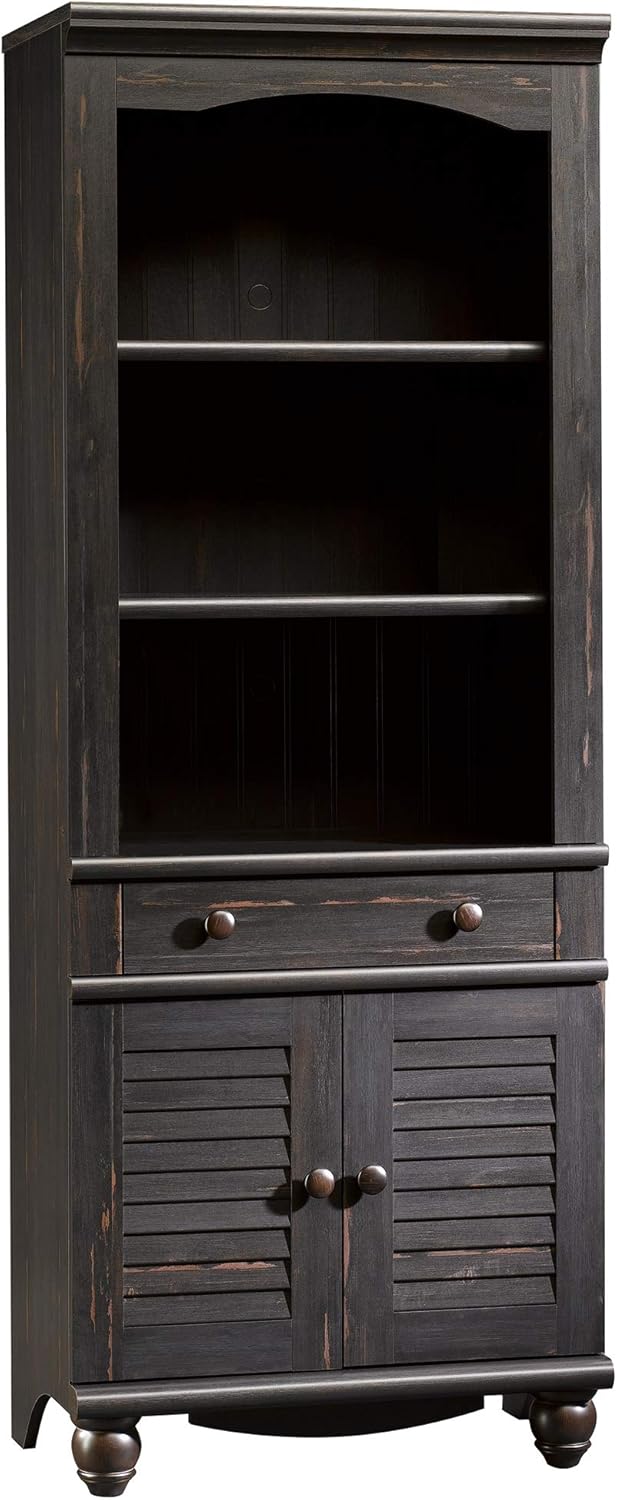 Antiqued White Bookcase With Doors A158725
