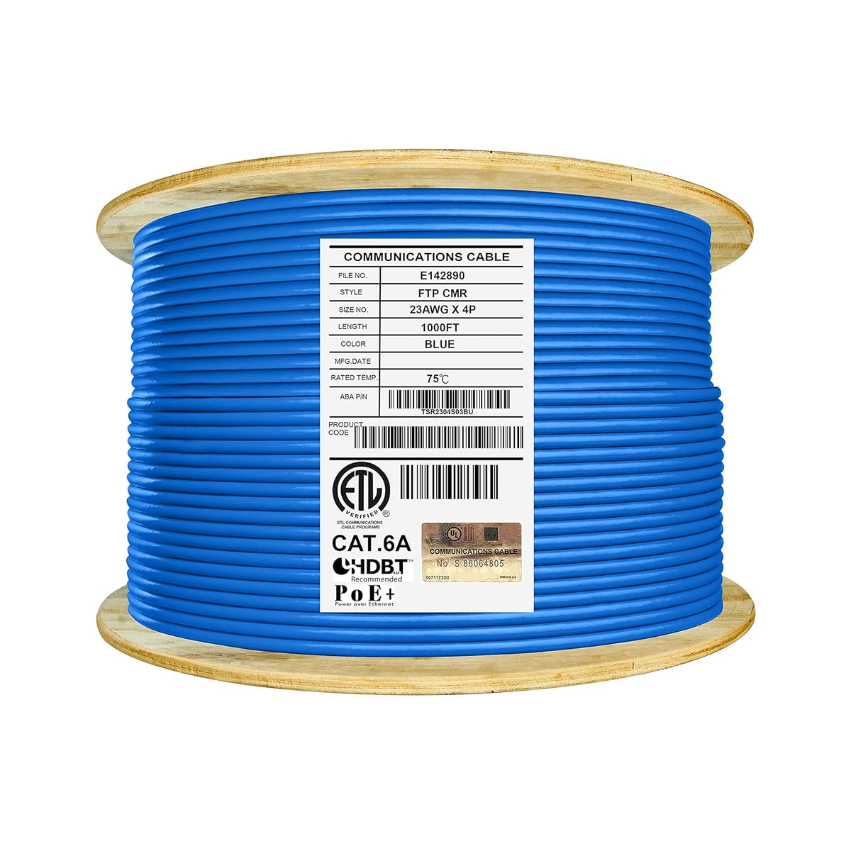 Cat6A Shielded Riser 1000ft FTP 23AWG Solid Bare Copper Ethernet Cable Reel Yellow X286