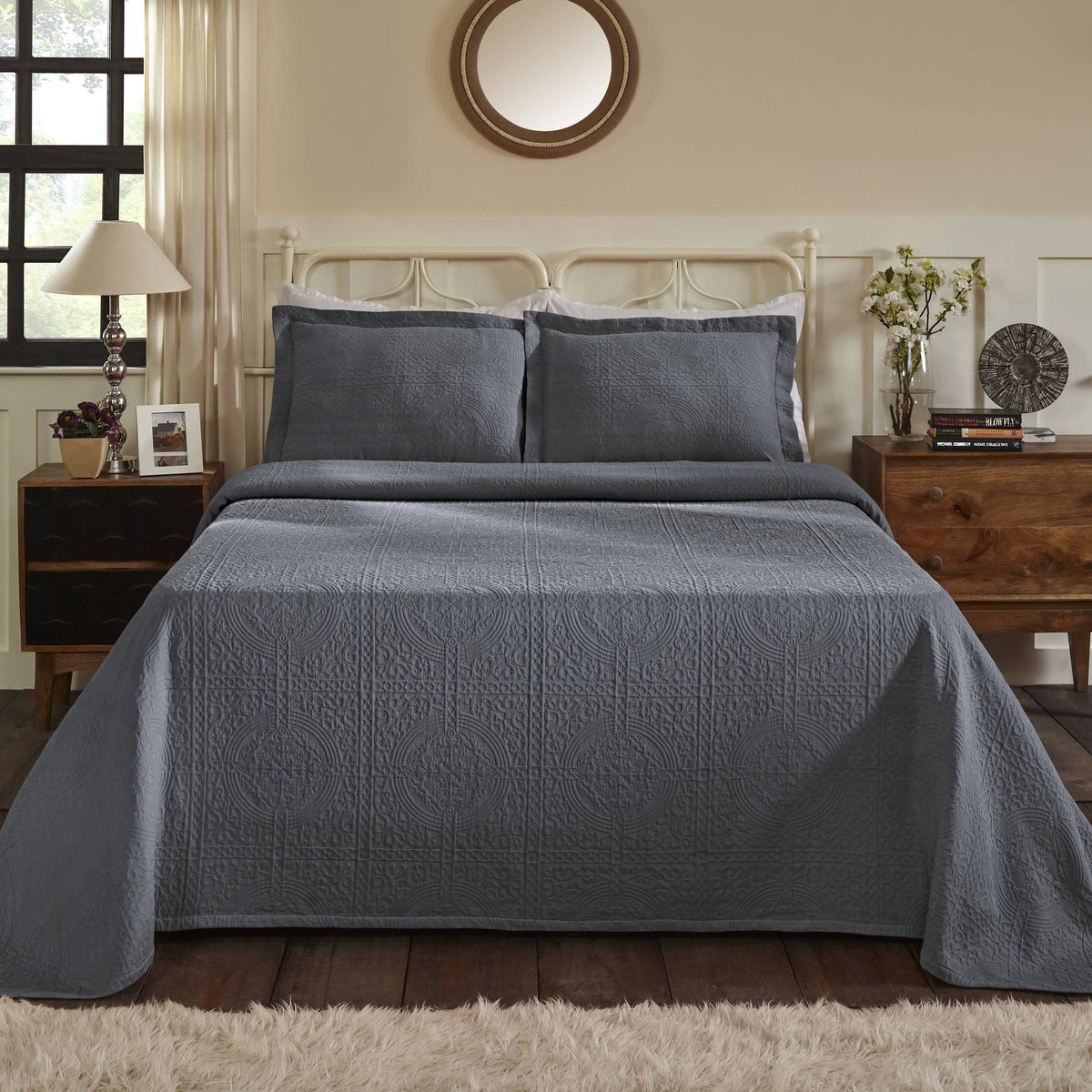 Blue Jacquard Matelasse Bedspread Set I3813