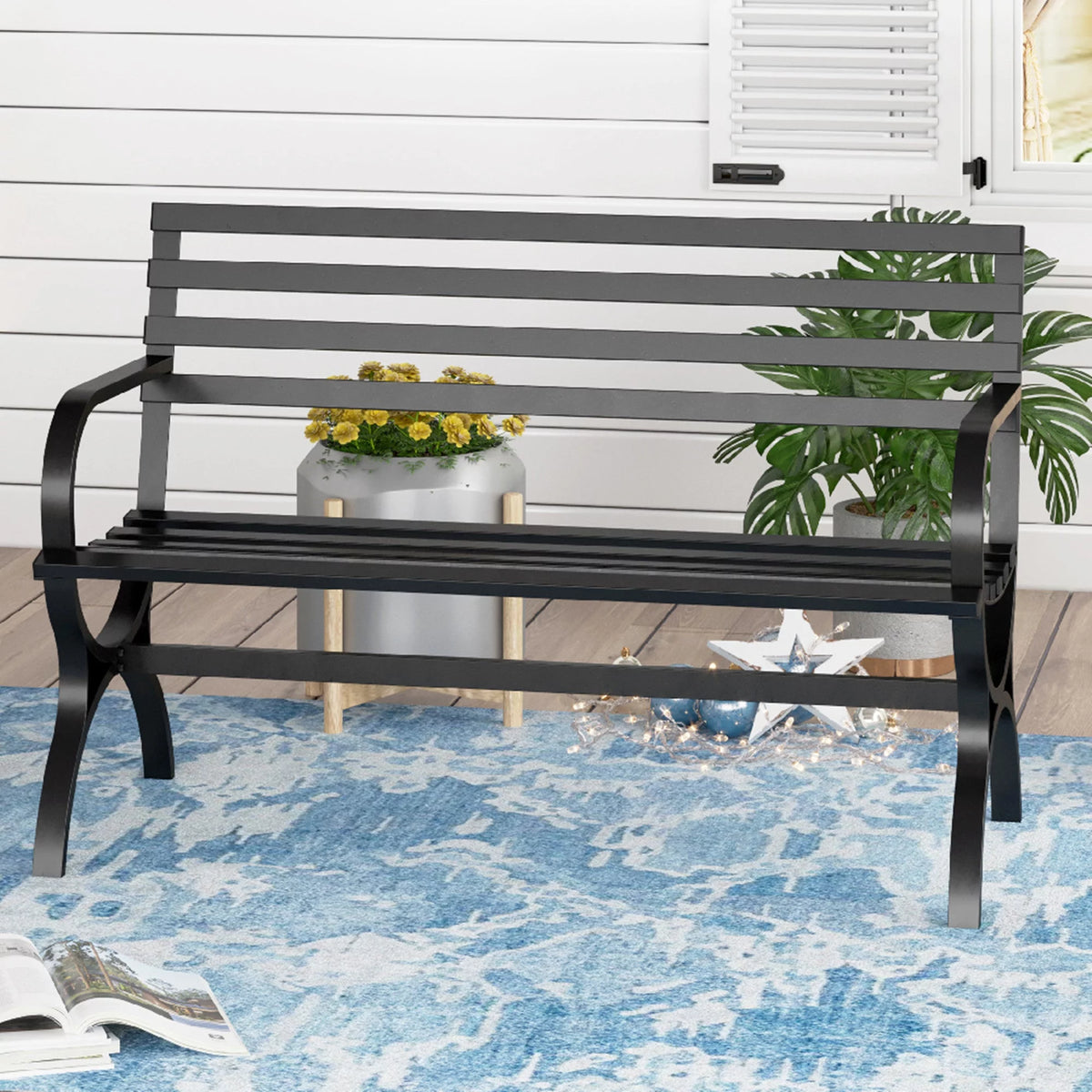 48.8" Metal Outdoor Garden Bench in Black Q4303