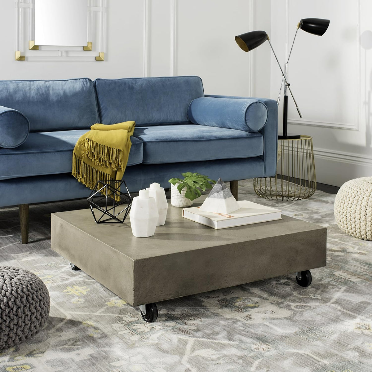 Dark Grey Concrete Coffee Table with Caster Wheels B220