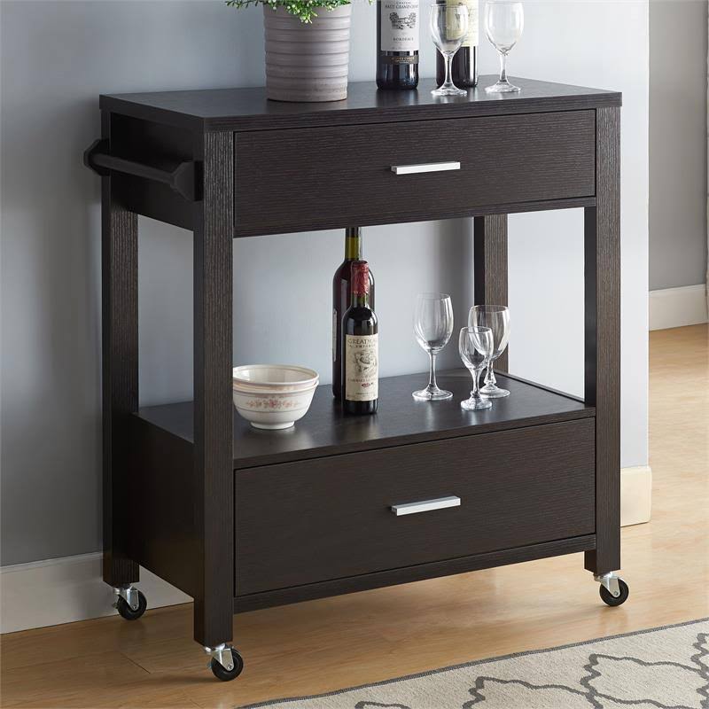 Contemporary Wood 2-Drawer Kitchen Cart T300
