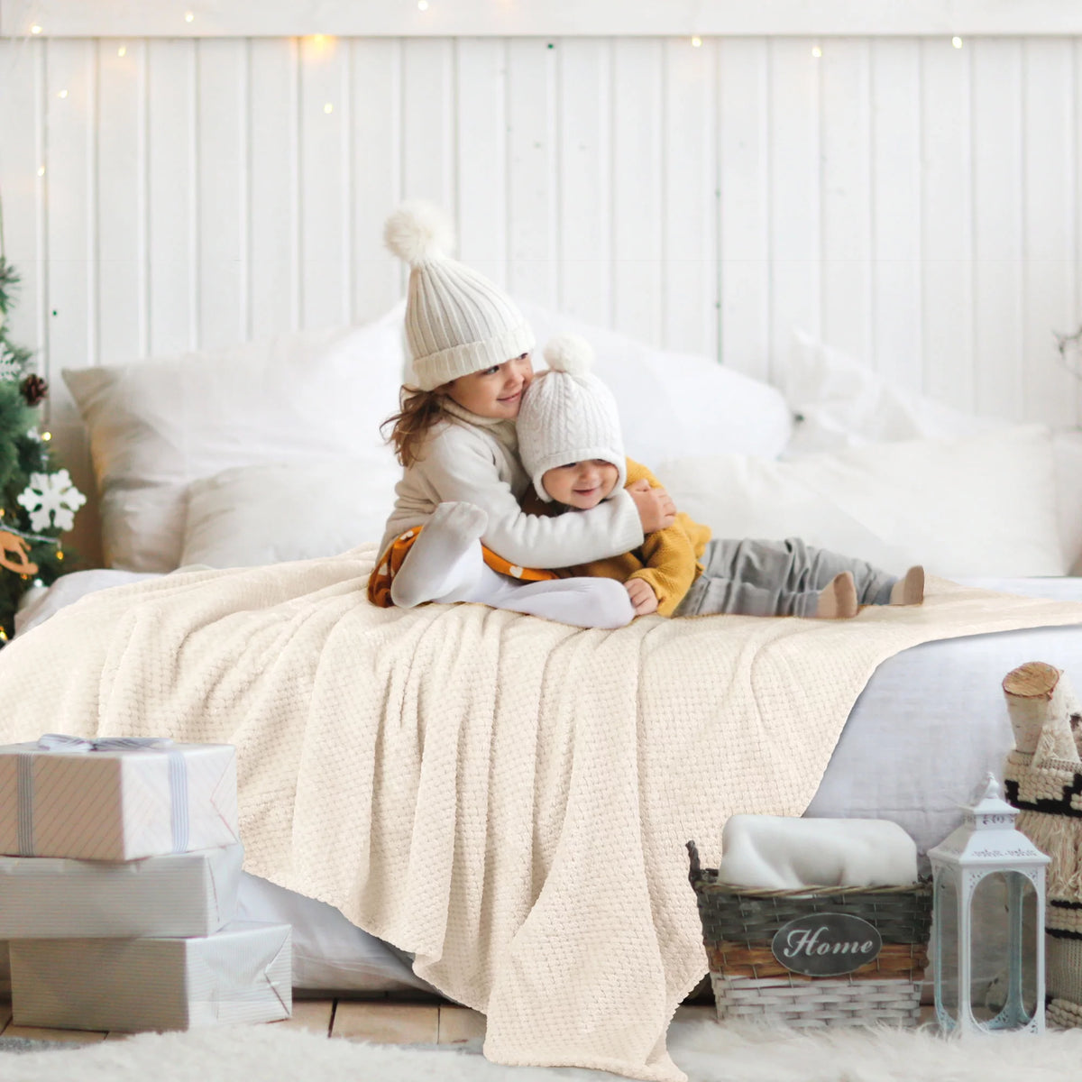 Fleece Bed Blanket Beige 78"x90" G812154