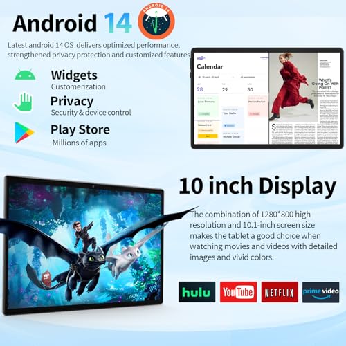 10 inch Tablet with Keyboard, 12GB RAM, 128GB ROM, Black N90589