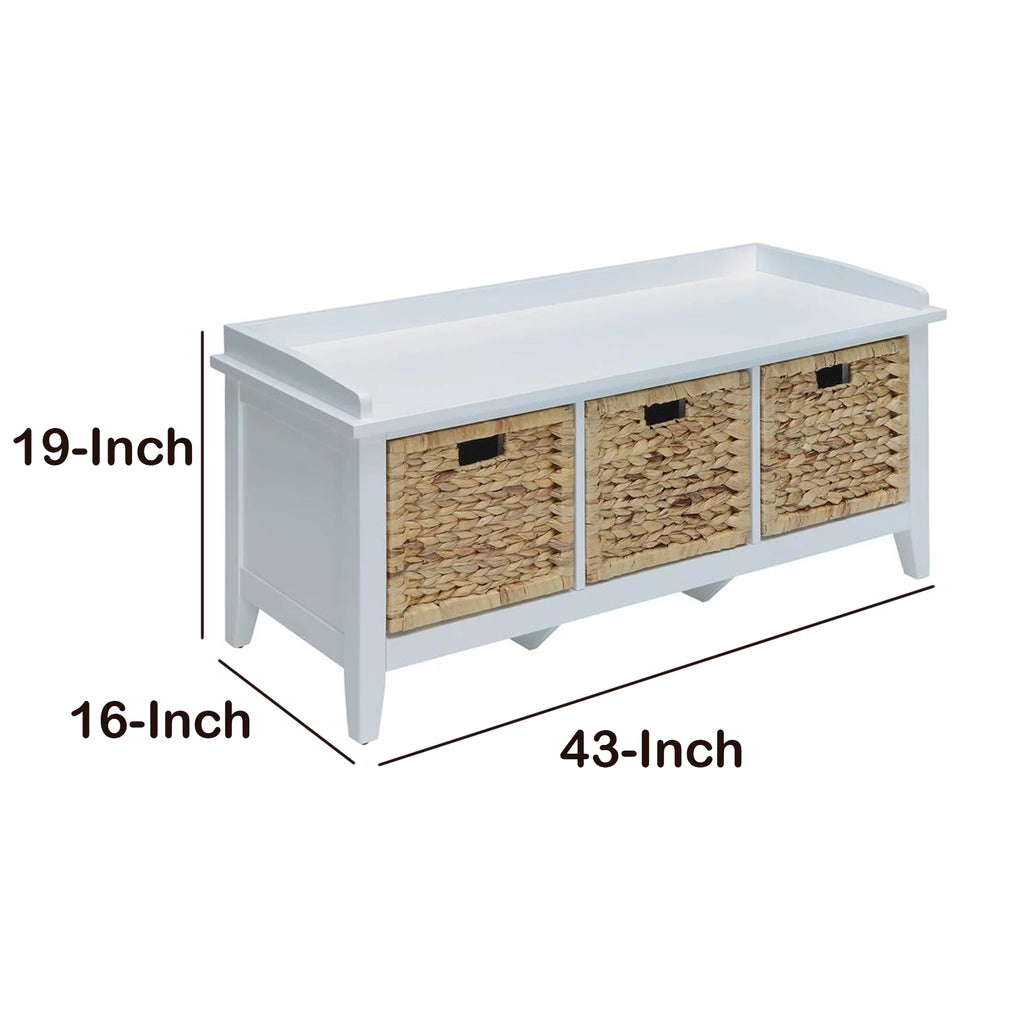 White Rectangular Wooden Storage Bench S53793