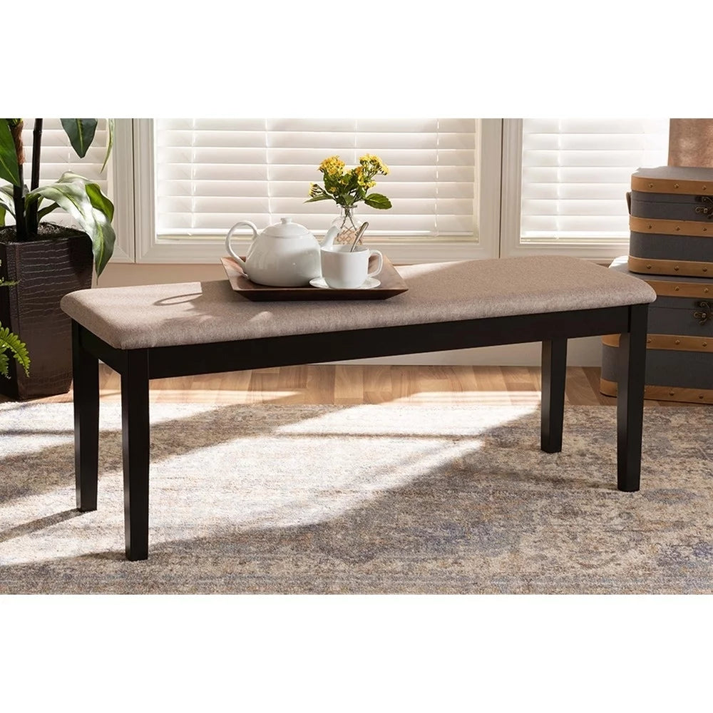 Sand Fabric Upholstered Wood Dining Bench F888