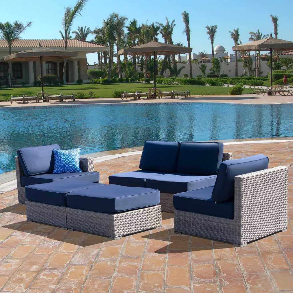 HDPE Wicker 6 Piece Outdoor Conversation Sofa Set with Cushion E170