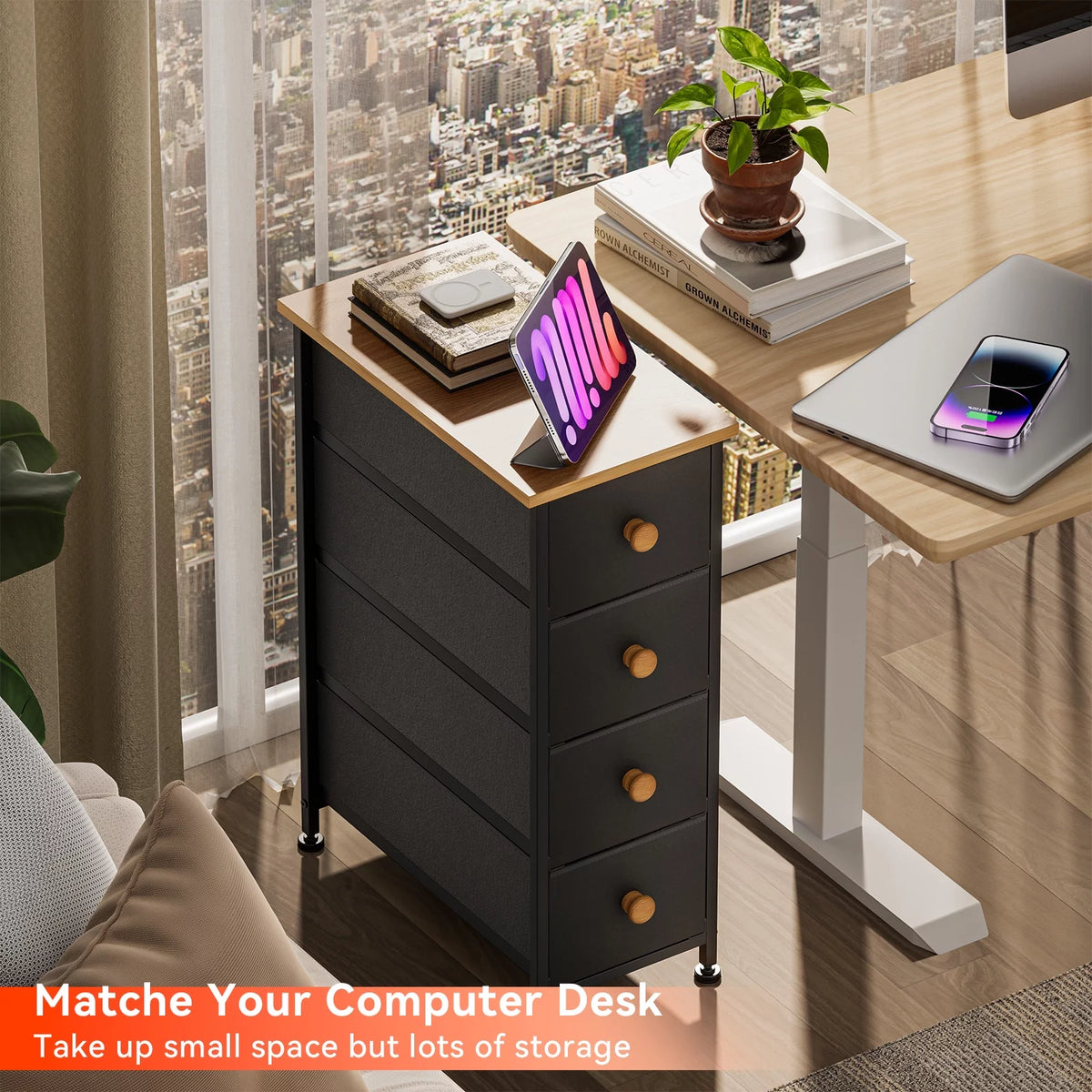 Black 4 Drawer Narrow Dresser Storage Tower V7805