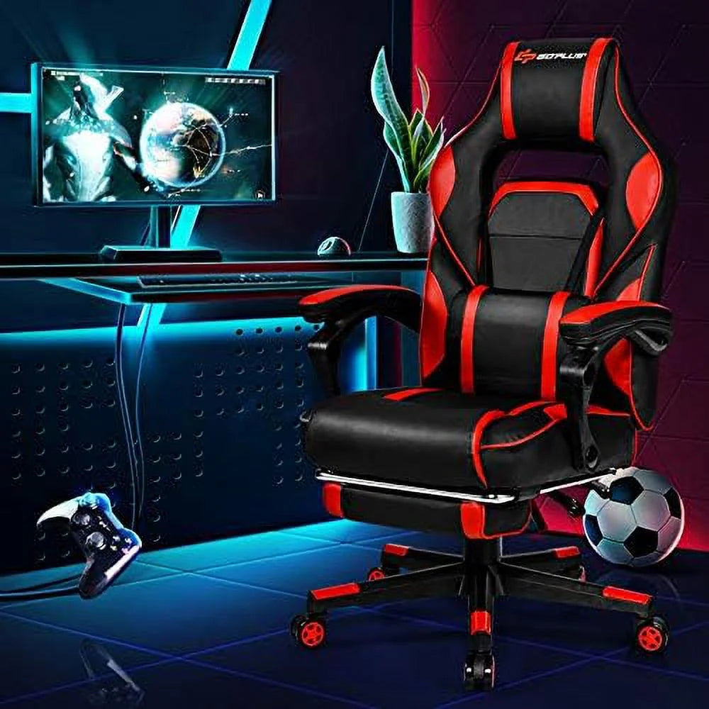 Red Reclining Ergonomic Gaming Chair with Footrest P22198