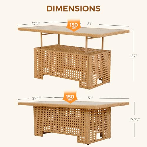 Beige Wicker Rattan Adjustable Lift Top Coffee Dining Table H881