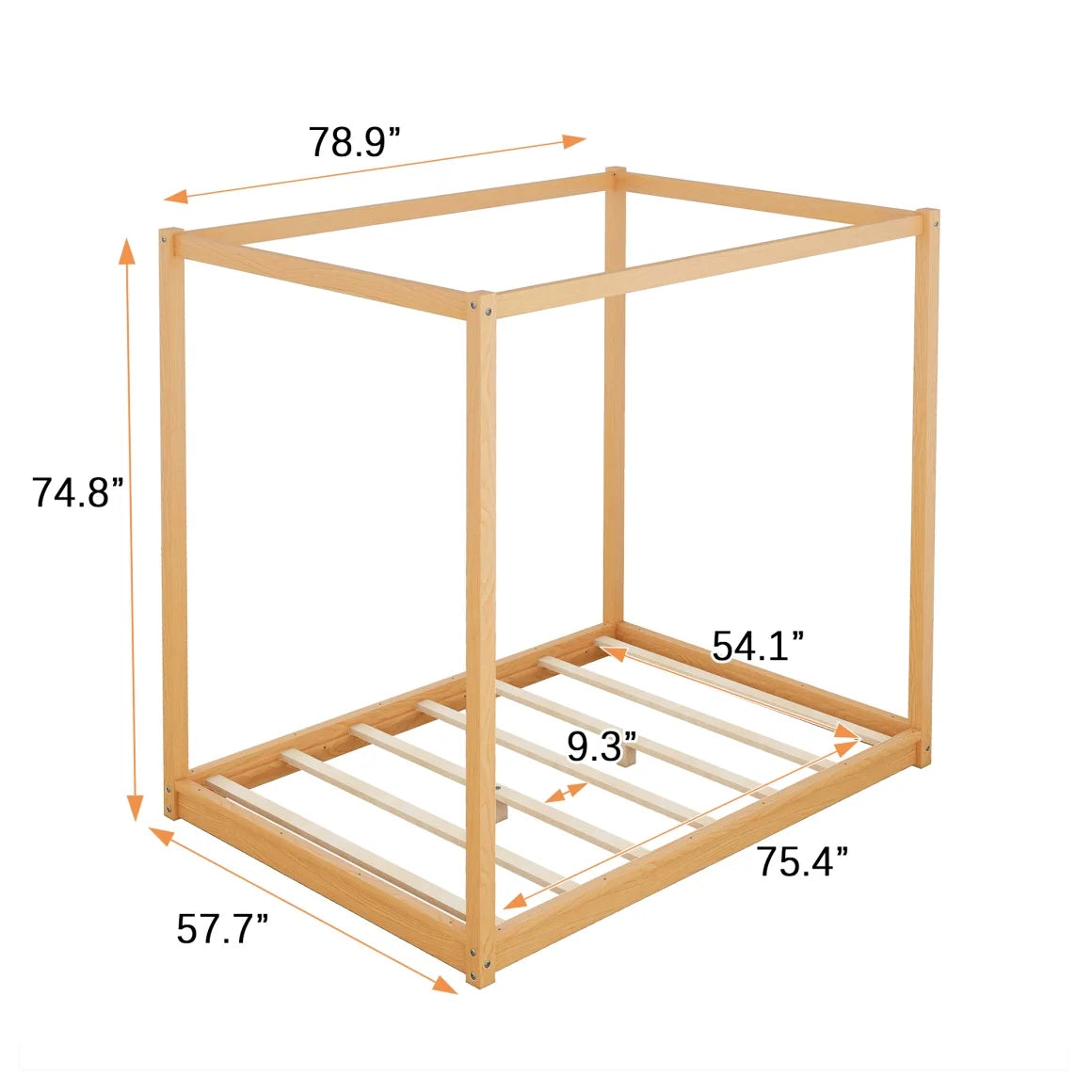 White Queen Size Wood Canopy Bed Frame with Headboard Q499