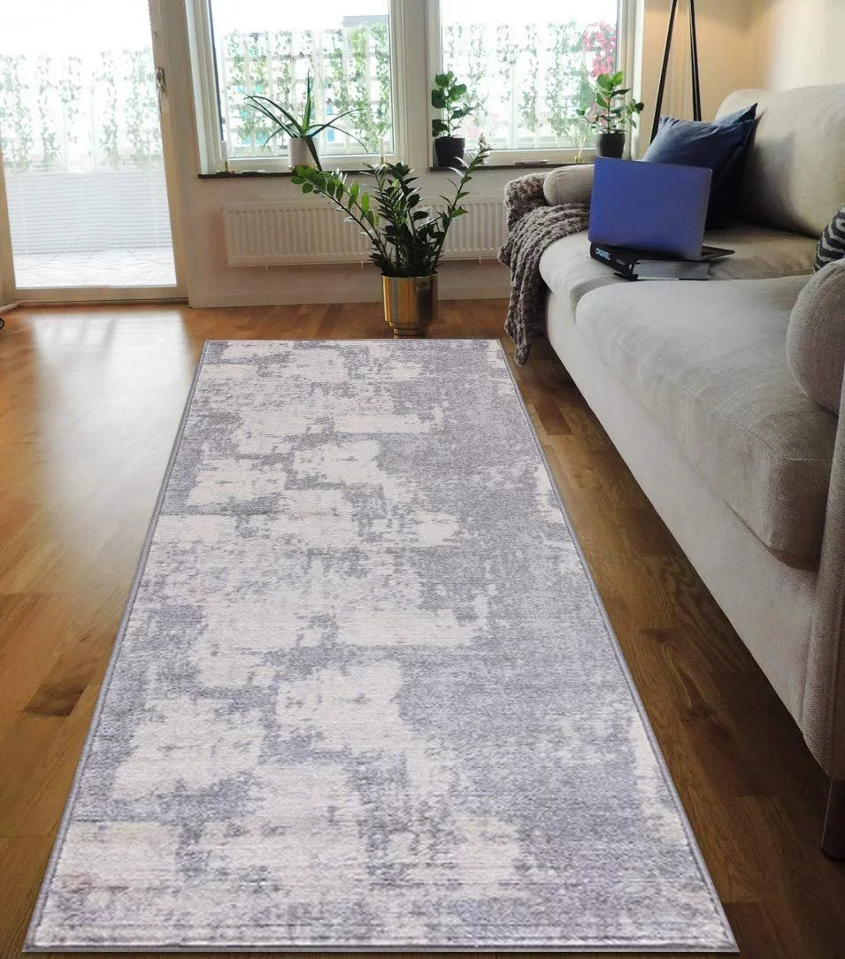 Abstract Silver Gray White Rug N5850