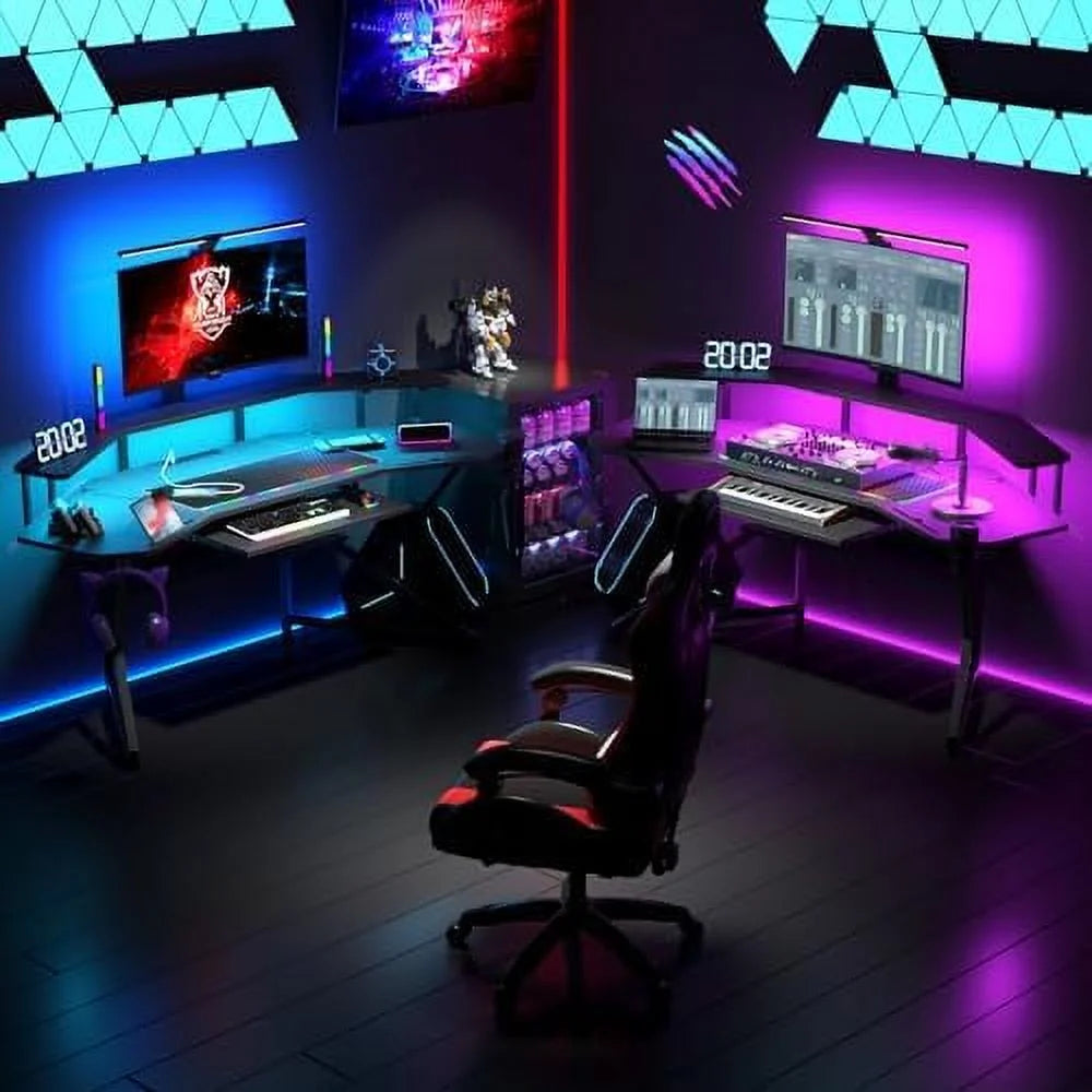 72" Gaming Desk with Power Outlet & Led Strip C100