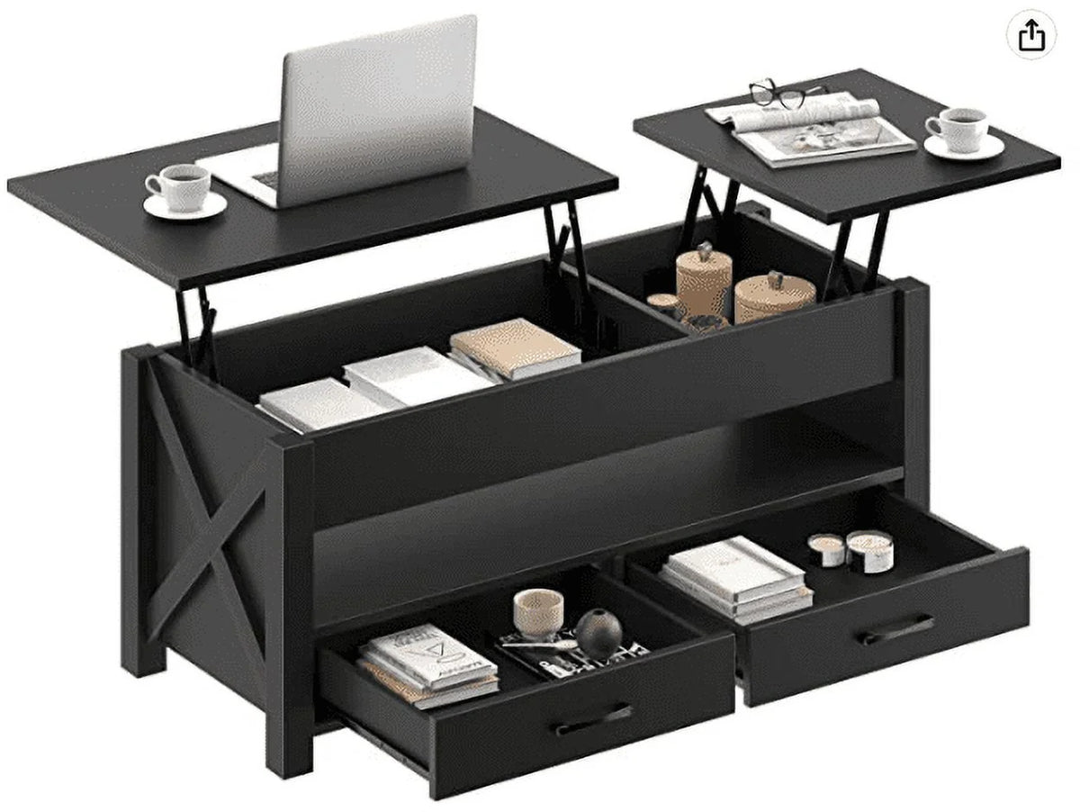 47.2'' Lift Top Coffee Table with Storage, 2 Drawers Black V16623
