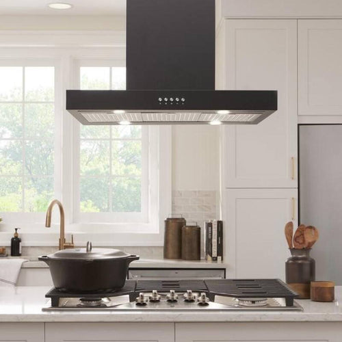 30 in. 350CFM Convertible Black Range Hood with Charcoal Filters and LED Lighting W89252