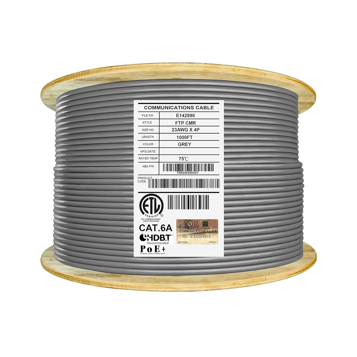 Cat6A Shielded Riser 1000ft FTP 23AWG Solid Bare Copper Ethernet Cable Reel Yellow X286
