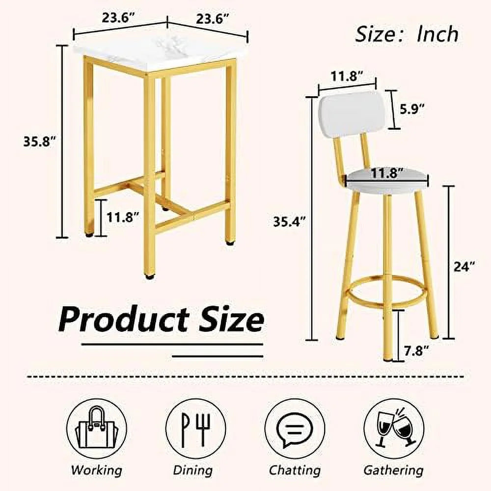 39.4” Dining Table Set for 2 with 2 PU Leather Stools H2088