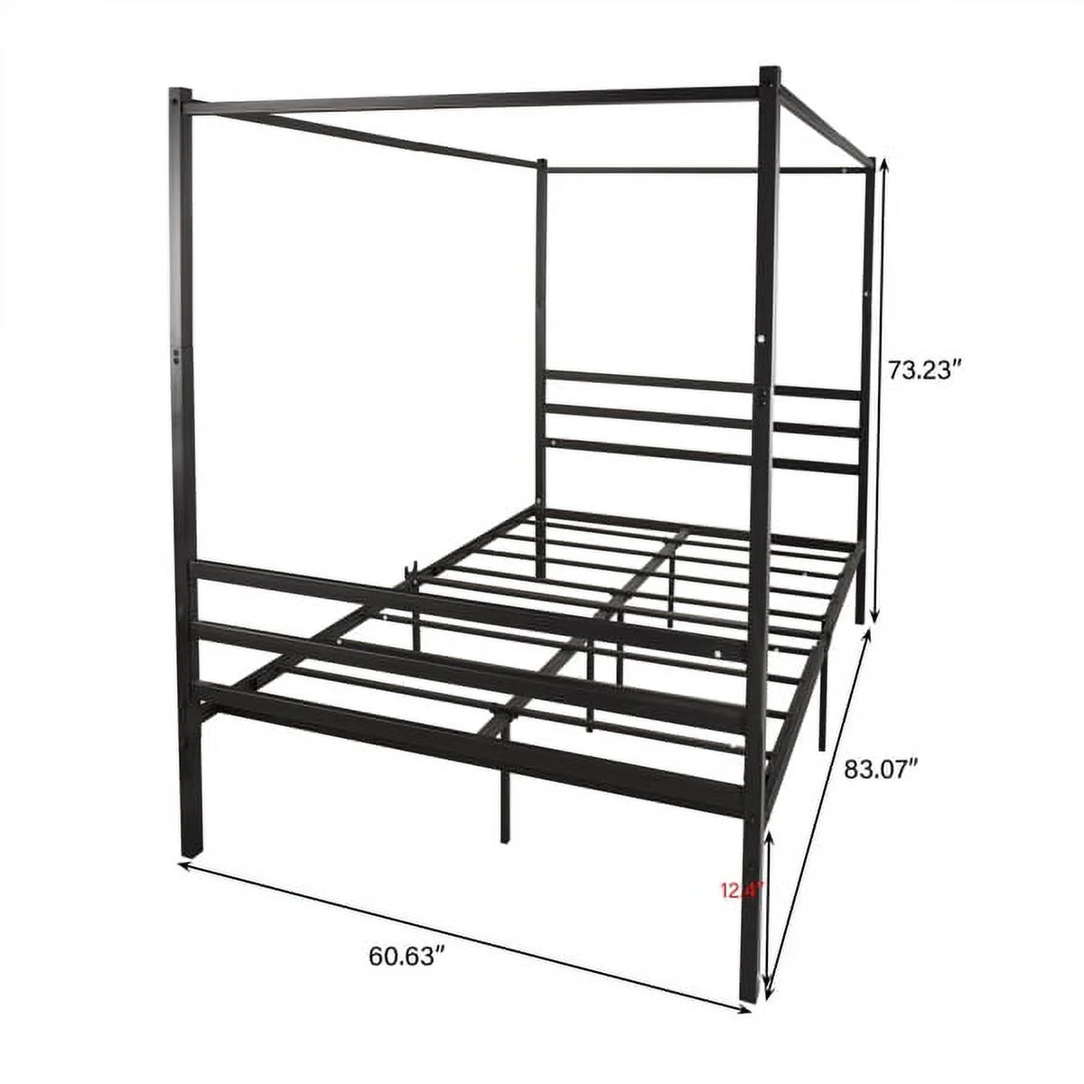 Black Queen Size Metal Canopy Bed with Headboard A413