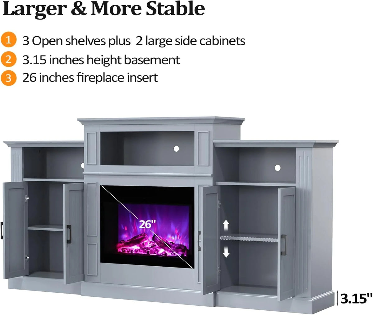 Electric Fireplace with Mantel, 79 inches Fireplace TV Stand Media Console Entertainment Center, Gray T170353