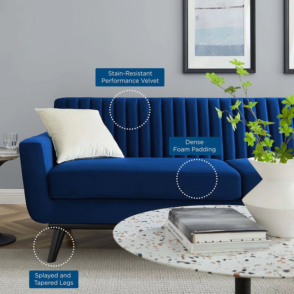Navy Channel Tufted Performance Velvet Sofa P973388