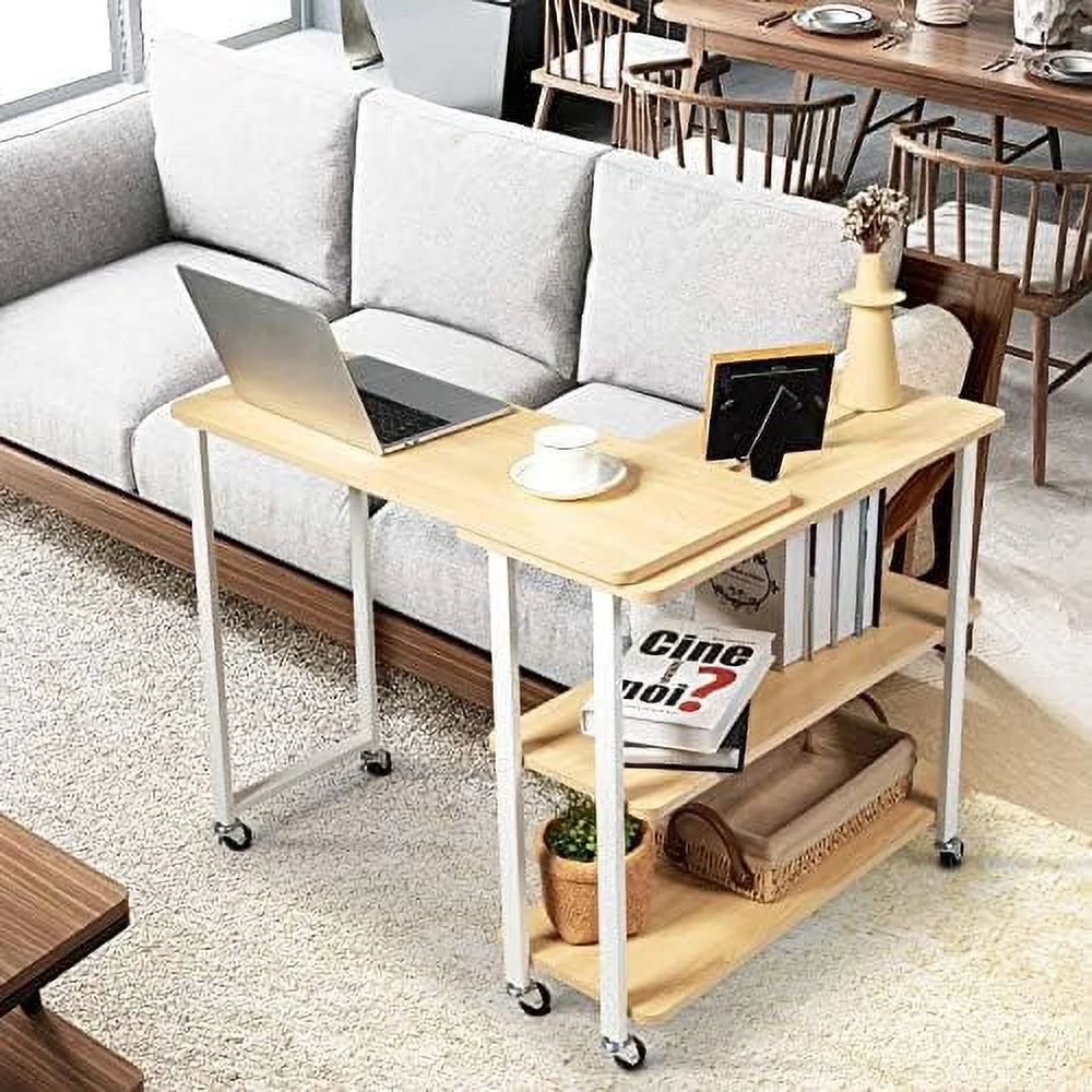 Rotating Mobile Couch Desk with 2-Tier Shelves Q1181