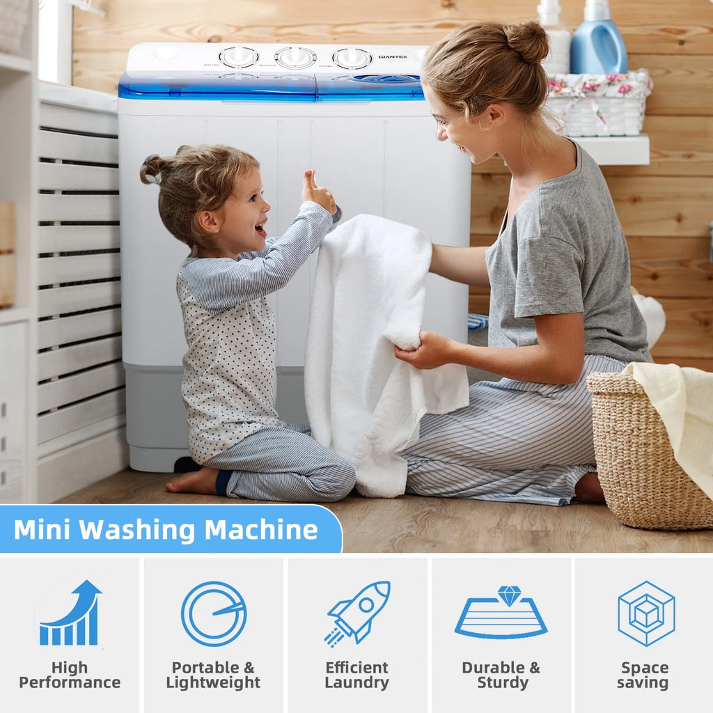 Portable Twin Tub Mini Washing Machine 13.2lb Blue U258393