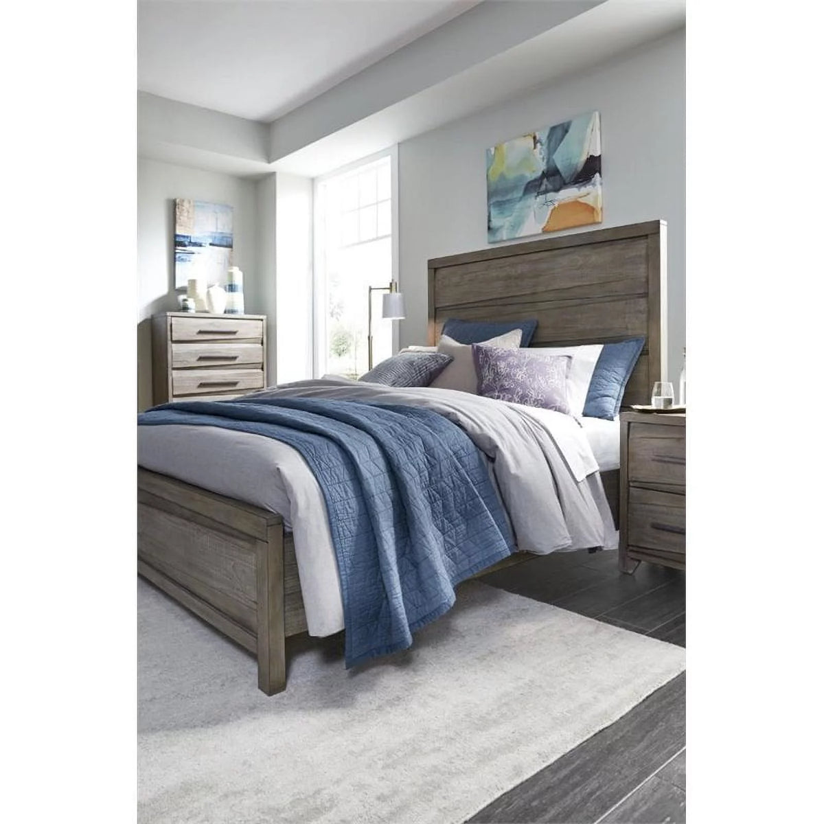 Full Solid Wood Panel Bed J7944