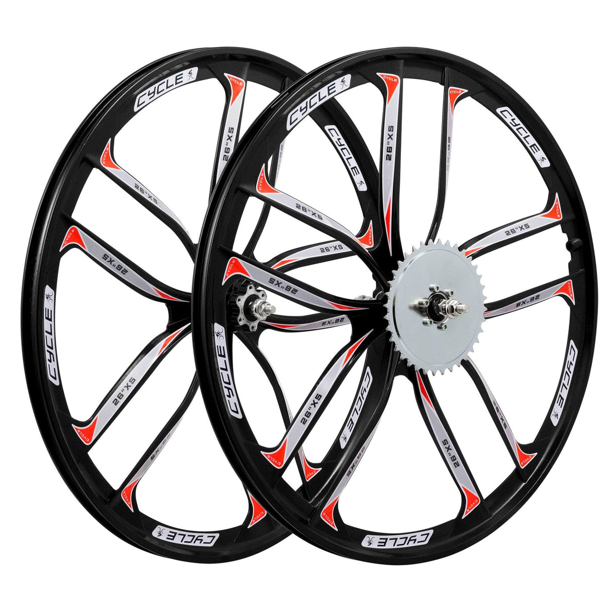 26 inch Heavy Duty 10 Spoke Star Motorized Bike Mag Wheel Set (Black) D9626