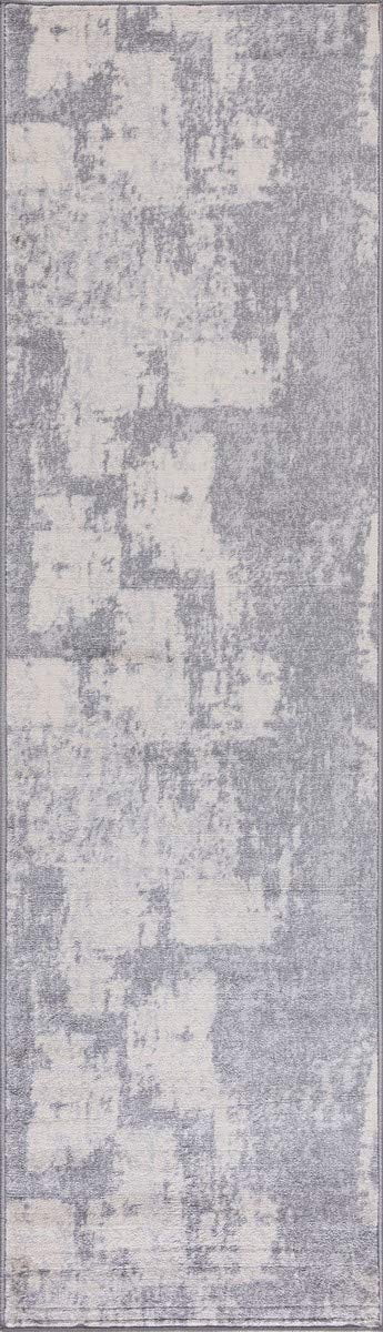 Abstract Silver Gray White Rug N5850