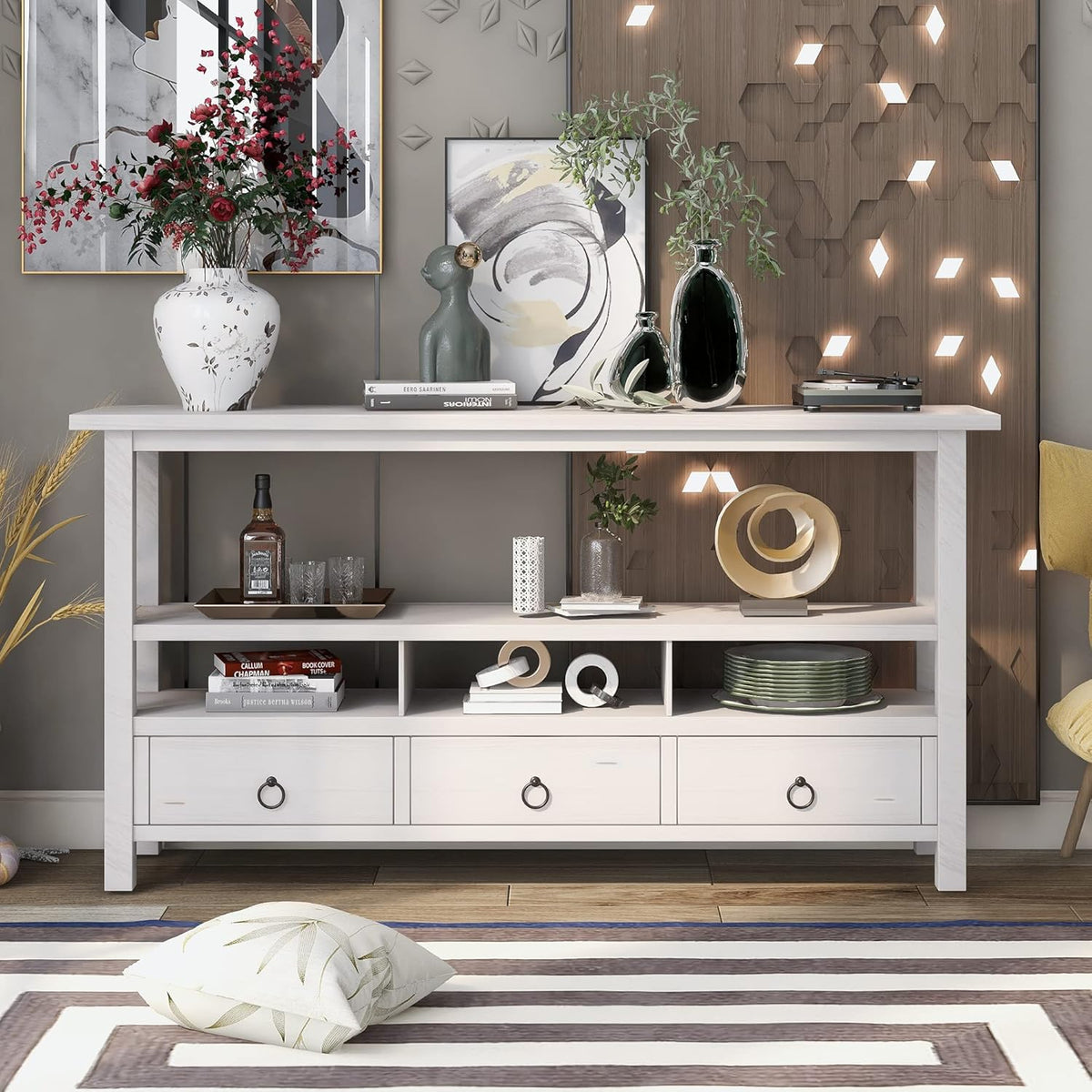Solid Wood Console Table with 2 Storage Drawers and 1 Shelf D946