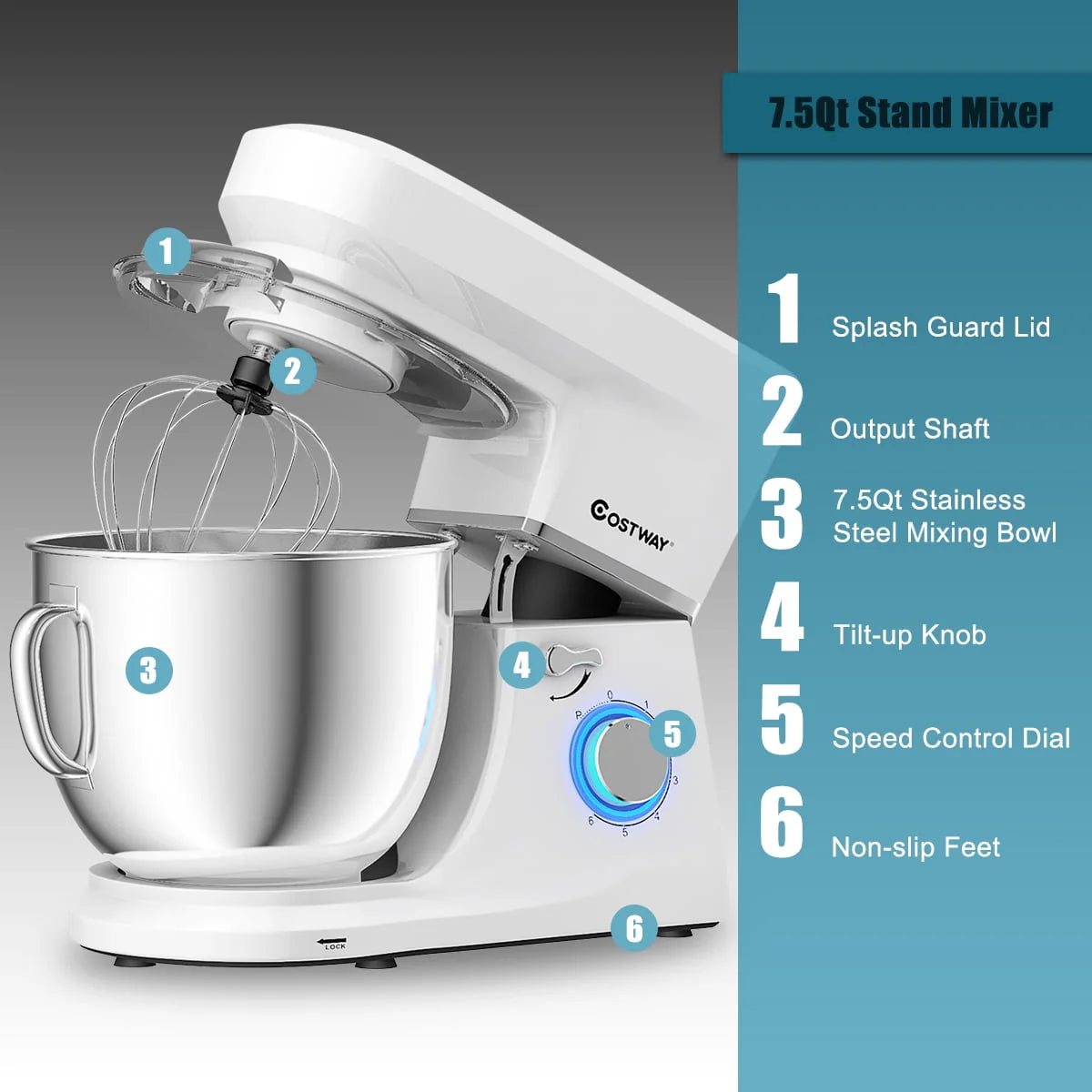 7.5 Qt 6 Speed 660W Tilt-Head Stand Mixer White O980
