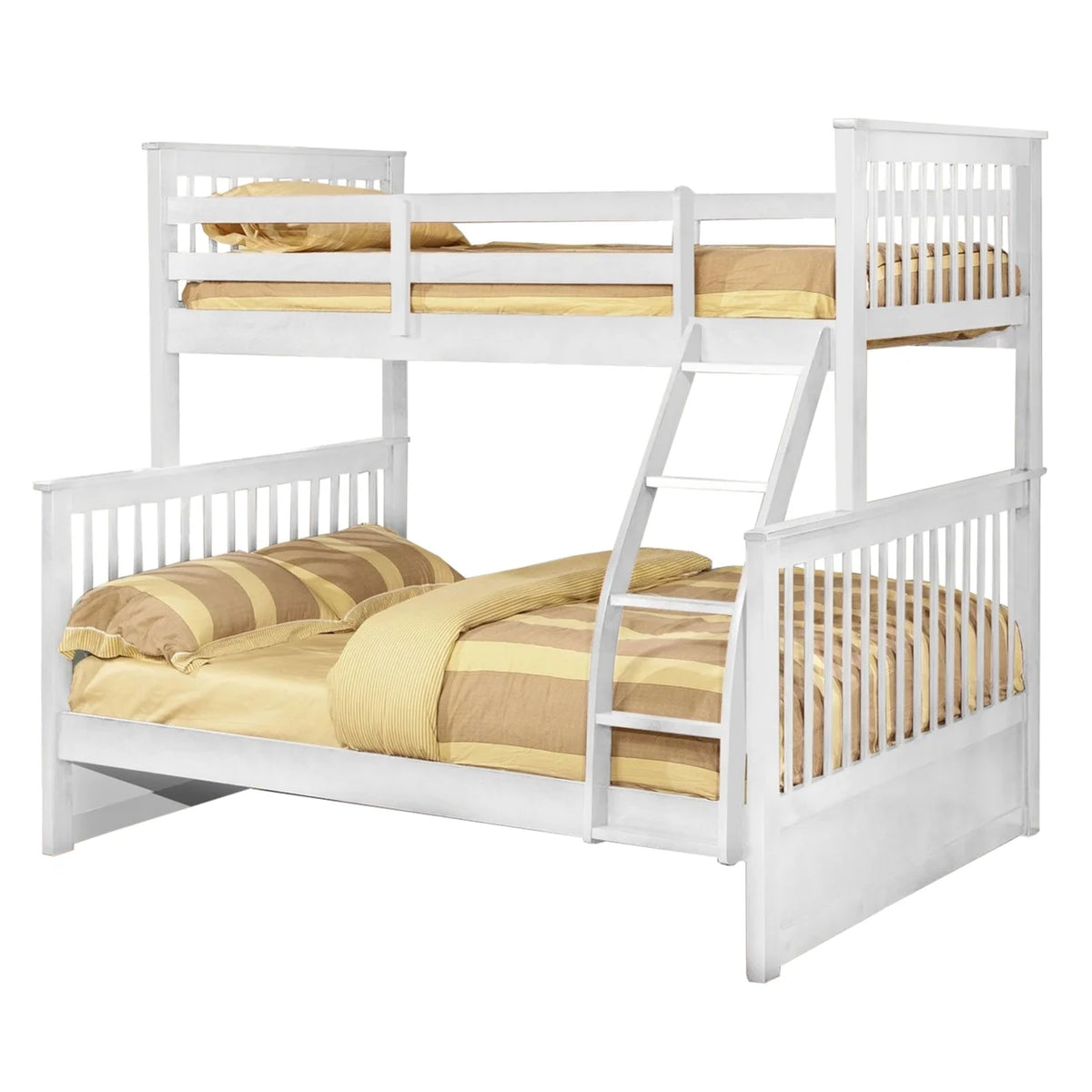 White Wooden Twin Over Full Bunk Bed with Slatted Headboard Q963363