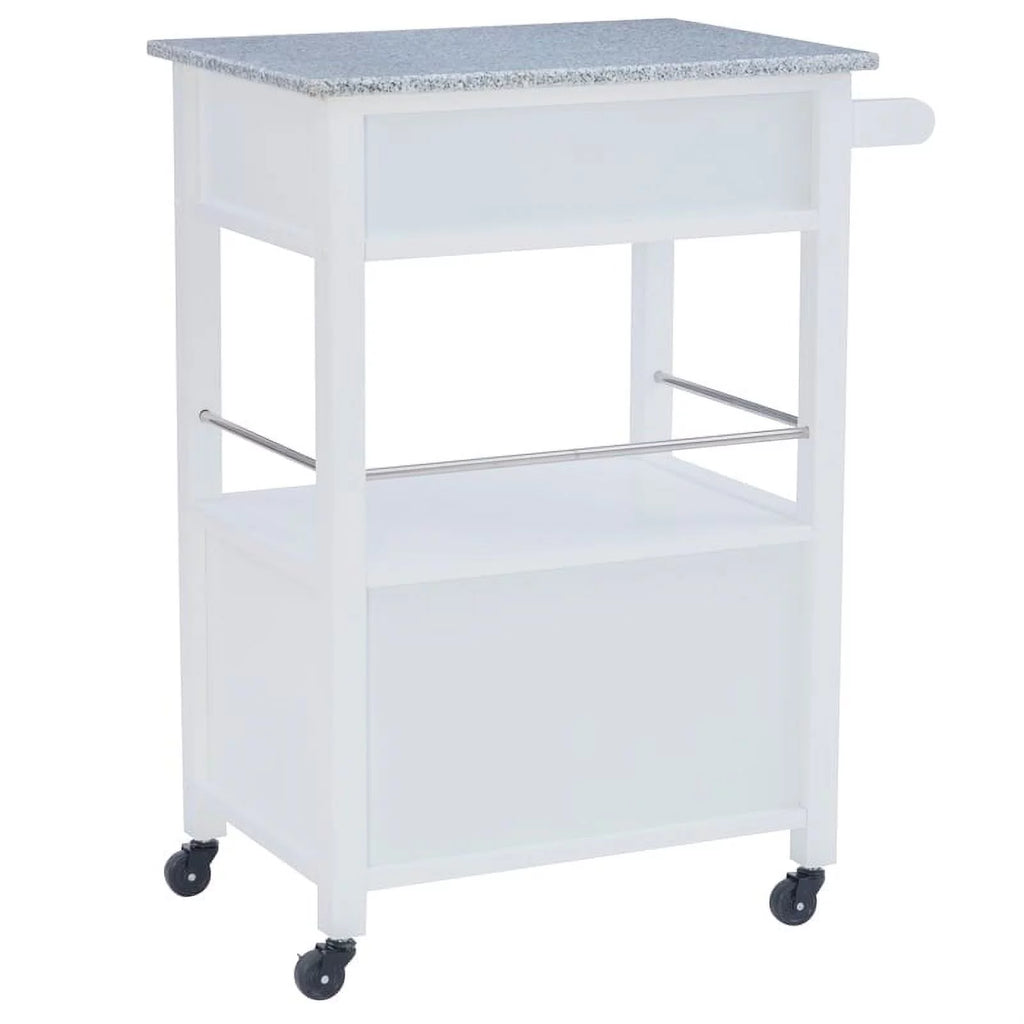 Wood Granite Top Kitchen Cart in Bright White G18858