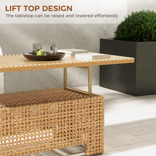 Beige Wicker Rattan Adjustable Lift Top Coffee Dining Table H881